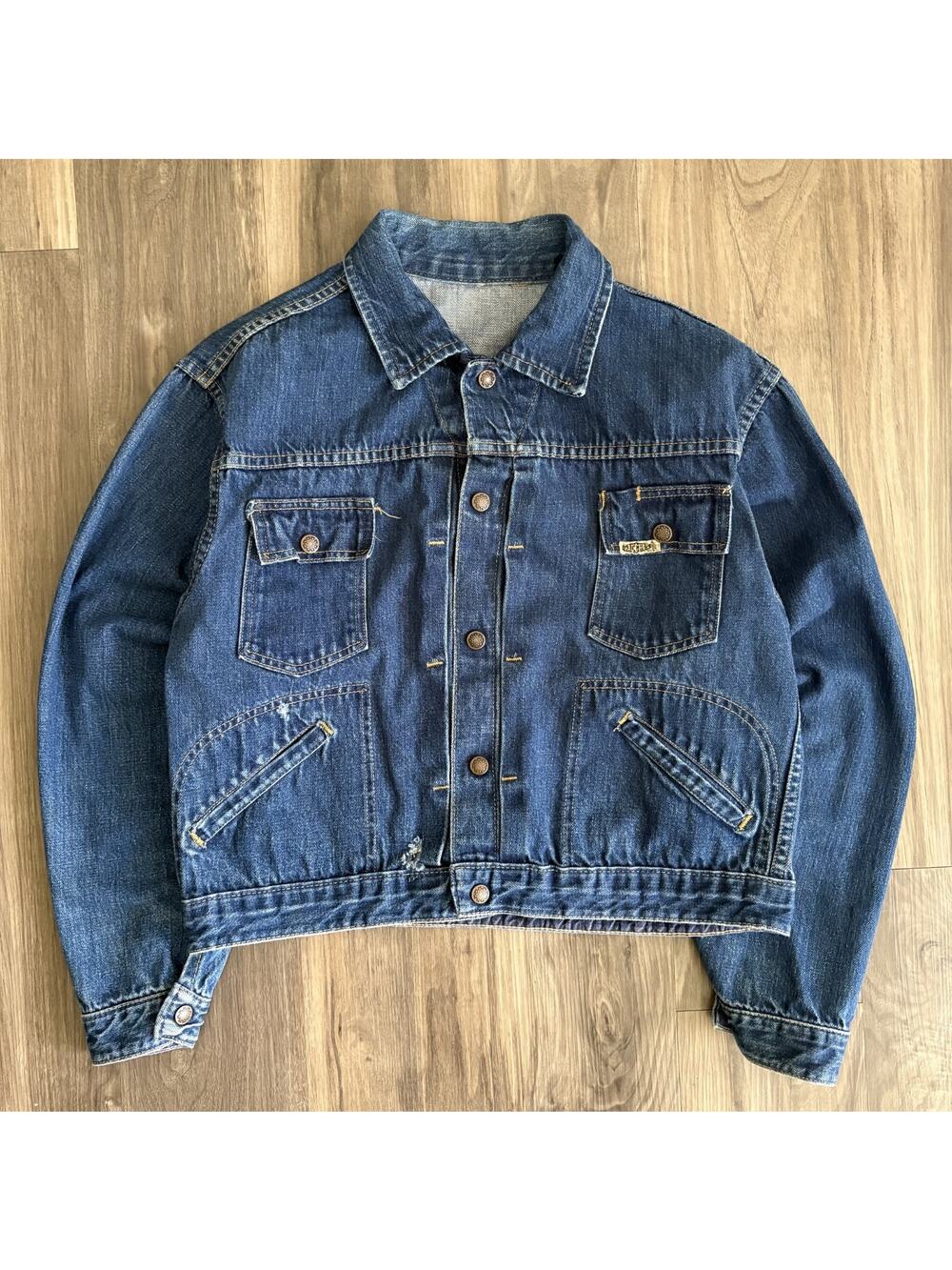 Vintage 1960s Type 2 Pleated Denim Jacket Men's Size S Worn Gauchos